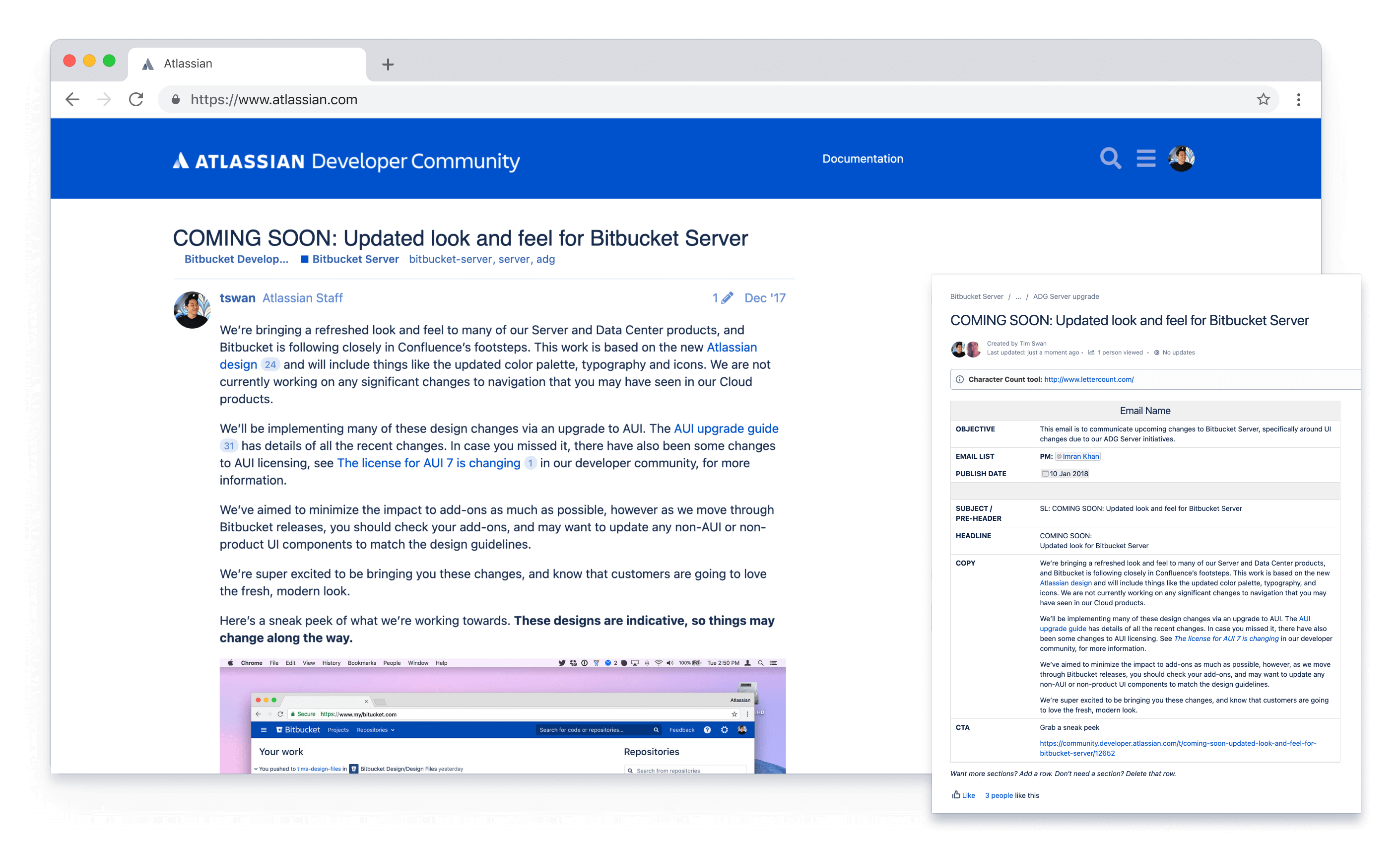 Screenshots of the communication channels used and what was communicated to our customers
