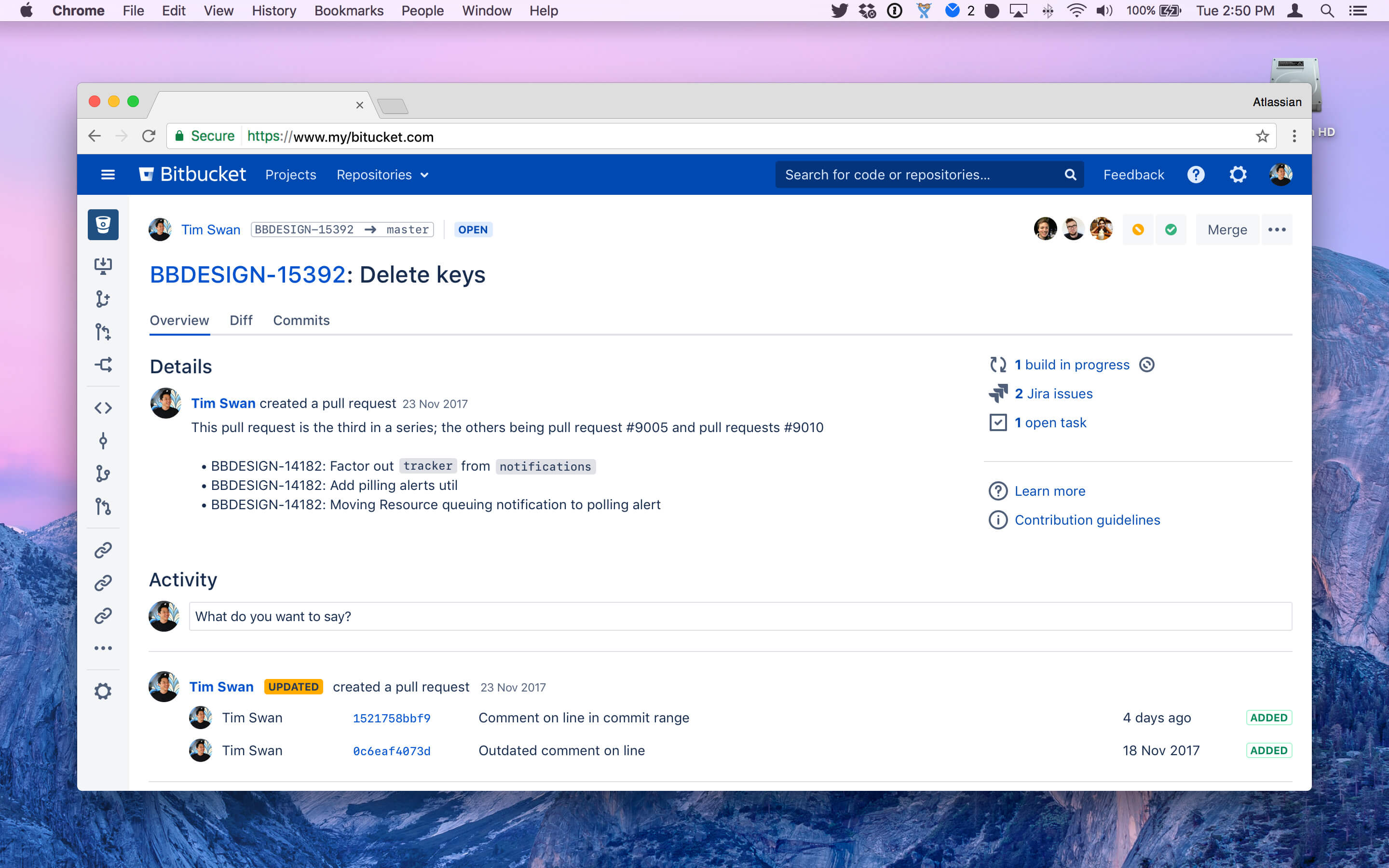 A redesigned pull request in Bitbucket Server