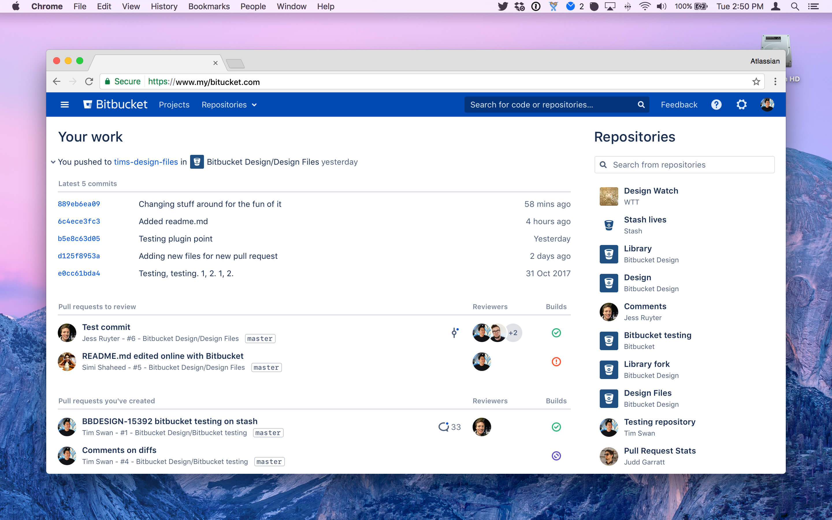 A redesigned Bitbucket dashboard