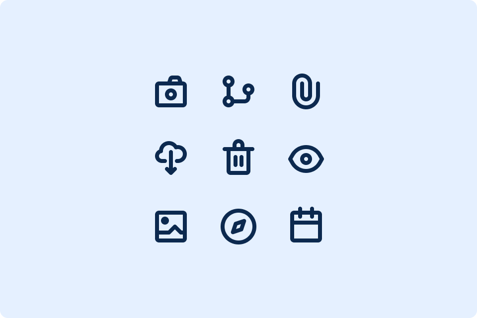 A preview of nine newly created icons