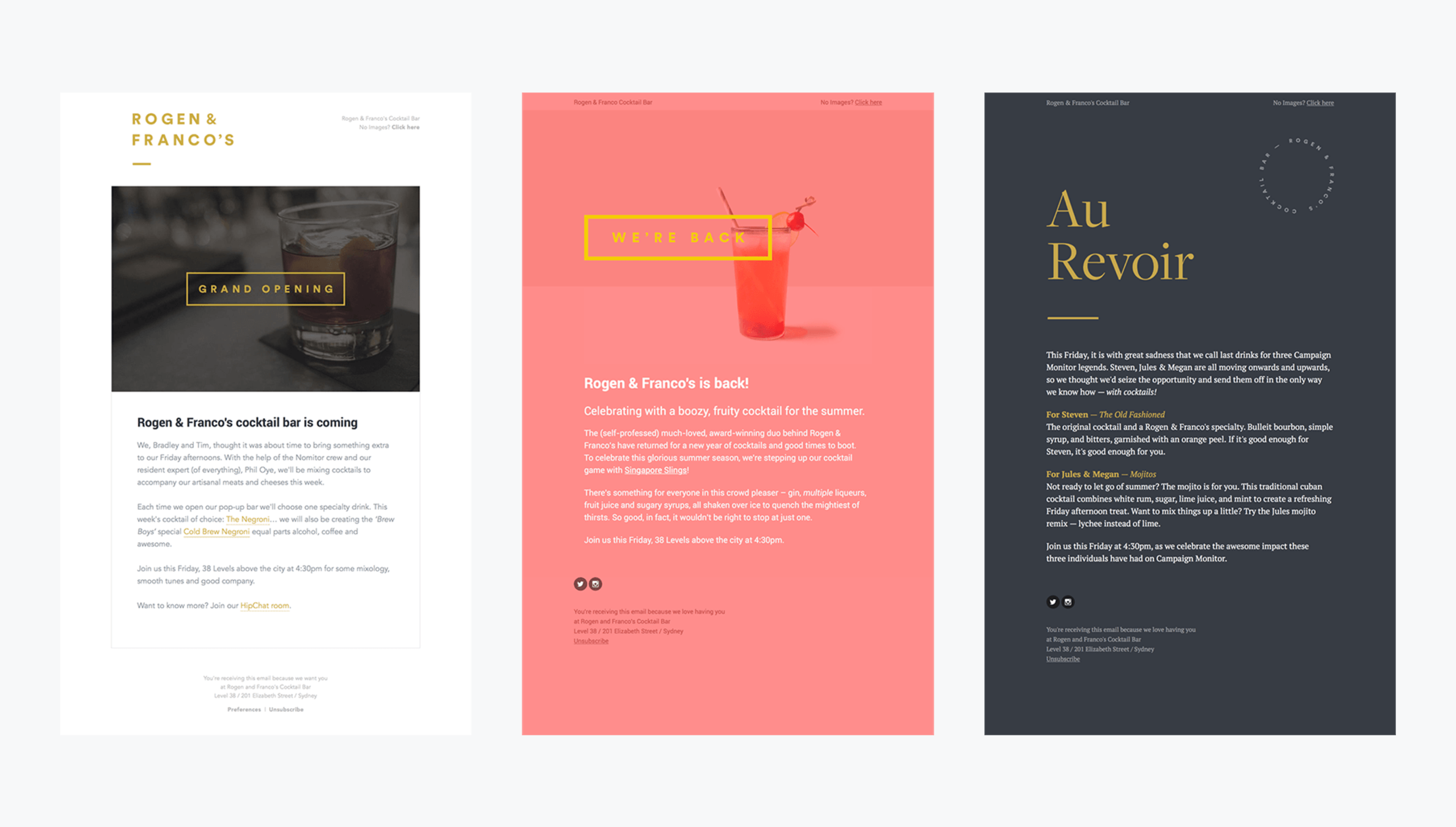 Some examples of the emails I designed for Rogen & Franco's